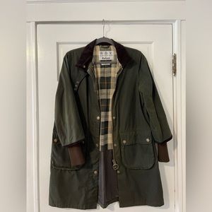 Barbour Olive Green size 6 Tartan waxed cotton jacket
